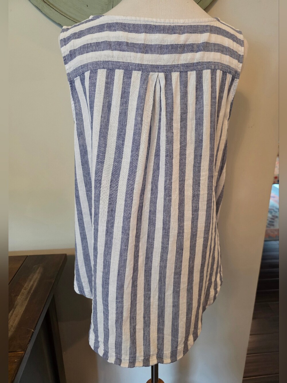 Beach Lunch Lounge Size Large Striped Top Nautical Coastal Linen Cotton Beachy - Picture 5 of 9